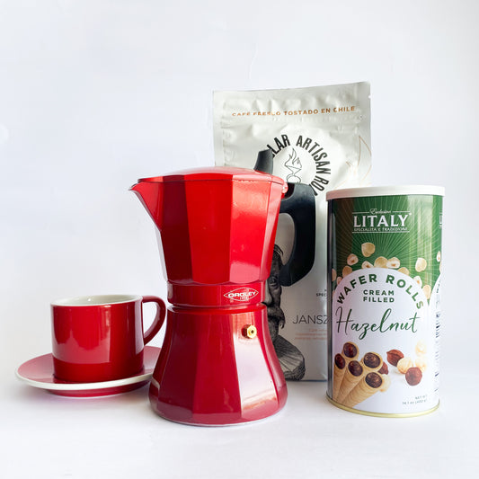 Set Gift Cafetera Roja + Cafe Especialidad